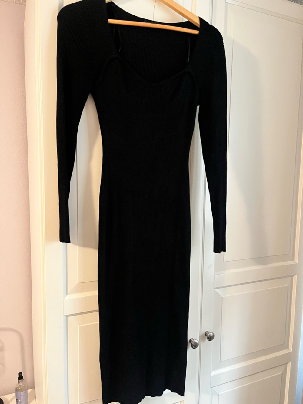 RW&CO Black Long Sleeve Ribbed Knit Dress - Women XS